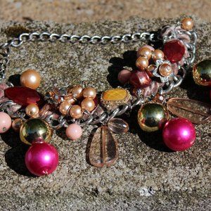 [5/$25] Peach & Pink Bauble Statement Necklace